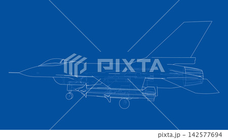 fighter jet blueprint illustration. Vector 142577694