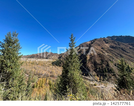 Mountain Valley Under Clear Blue Sky 142577761