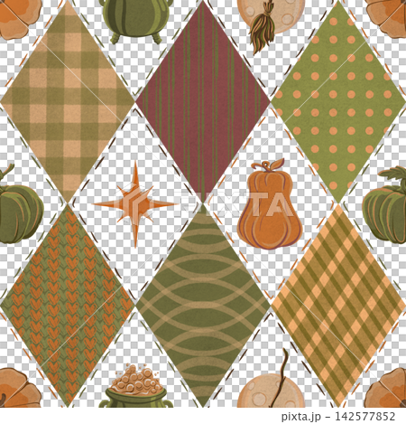 Seamless Pattern Cute Halloween Argyle Hand Painted Digital Watercolor PNG Transparent Background 142577852