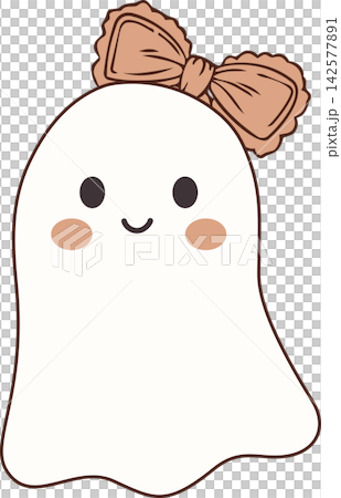 Cute Smiling Halloween Ghost with Bow, Adorable Spooky Character Illustration for Stickers, Cards, Crafts and Seasonal Designs Cute Smiling Halloween Ghost with Bow, Adorable Spooky Character Illustration for Stickers, Cards, Crafts and Seasonal Designs 142577891