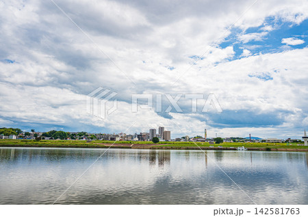淀川夏景色　高槻市側から枚方市側の眺め　 142581763