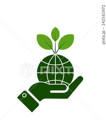 Hand Holding Green Globe with Growing Leaves for Sustainability Hand Holding Green Globe with Growing Leaves for Sustainability 142581972