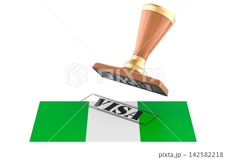 Visa stamp with Nigeria flag. Immigration approval and travel document concept. 3D rendering 142582218
