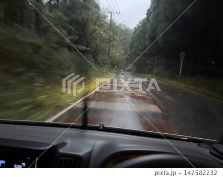 雨の朝の山道 142582232