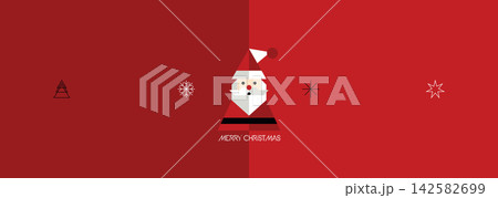 Minimalist geometric Santa Claus and elements symbol with Merry Christmas calligraphy on red background horizontal template 142582699