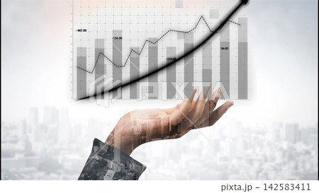 Abstract financial growth concept with human hand and upward trend graph showcasing rising investment potential and business success in modern economy Copula Abstract financial growth concept with human hand and upward trend graph showcasing rising investment potential and business success in modern economy Copula 142583411