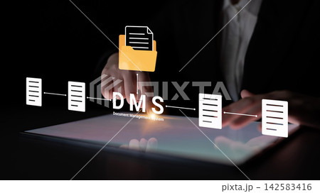 Digital interface showcasing Document Management System with file icons and touch interaction for efficient document organization and retrieval process. Glyphic Digital interface showcasing Document Management System with file icons and touch interaction for efficient document organization and retrieval process. Glyphic 142583416