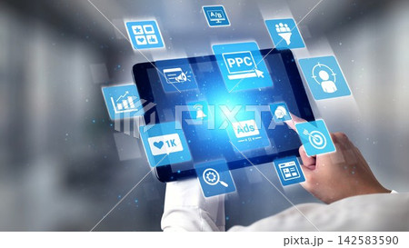 Marketing online strategy with digital advertising, PPC, social media and SEO icons Gist Marketing online strategy with digital advertising, PPC, social media and SEO icons Gist 142583590