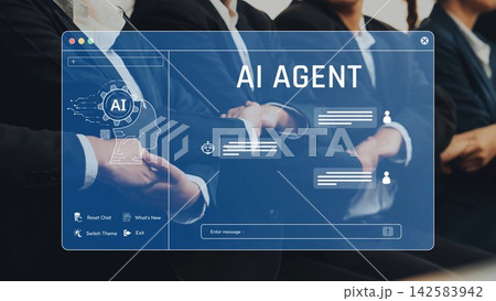 Modern Technology Featuring AI Agent Concept for Business Applications with Gestures and User Interface Elements for Engaging Experience. Raster Modern Technology Featuring AI Agent Concept for Business Applications with Gestures and User Interface Elements for Engaging Experience. Raster 142583942