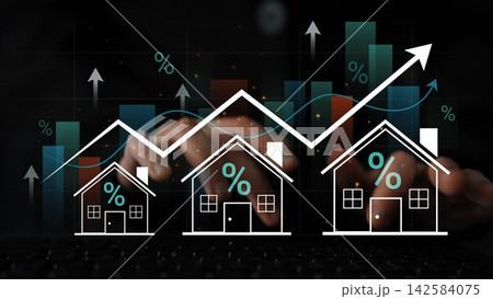 Graphical Representation of Increasing Home Prices with Percentage Symbols and Trend Lines Reflecting Real Estate Market Growth. Entropy 142584075