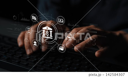 Digital Banking Concept with Hands Typing on Keyboard, Illustrating Online Transactions and Financial Technology Innovations. Entropy Digital Banking Concept with Hands Typing on Keyboard, Illustrating Online Transactions and Financial Technology Innovations. Entropy 142584307
