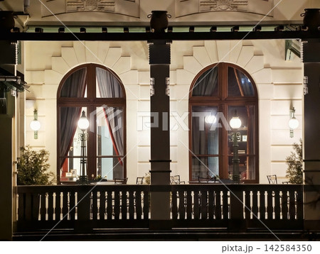 Classical style with arched details. Refined architecture featuring marble accents and symmetry 142584350