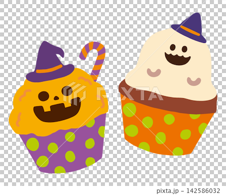 Vector illustration of Halloween pumpkin and ghost cupcakes Vector illustration of Halloween pumpkin and ghost cupcakes 142586032