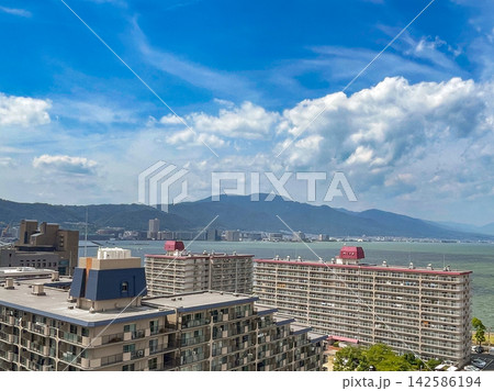 高層階から見た琵琶湖の風景 高層階から見た琵琶湖の風景 142586194