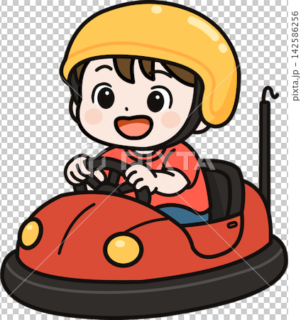 A boy riding a bumper car A boy riding a bumper car 142586256
