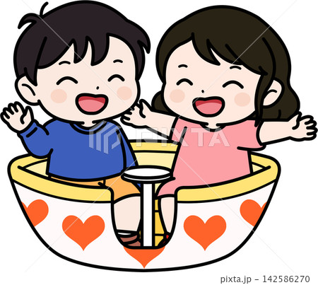 コーヒーカップに乗る子ども 142586270