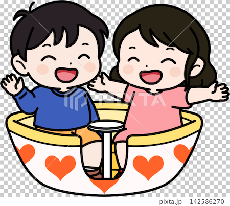 コーヒーカップに乗る子ども 142586270