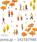 紅葉を楽しむ人々の秋フラットイラストコレクション 142587988