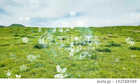 草原の風景と環境テクノロジー 142588589