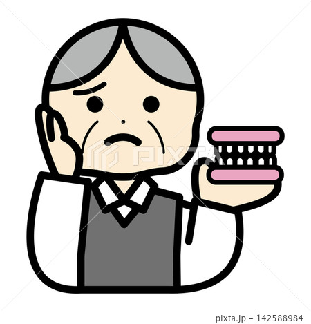 入れ歯と高齢男性のイラスト 142588984