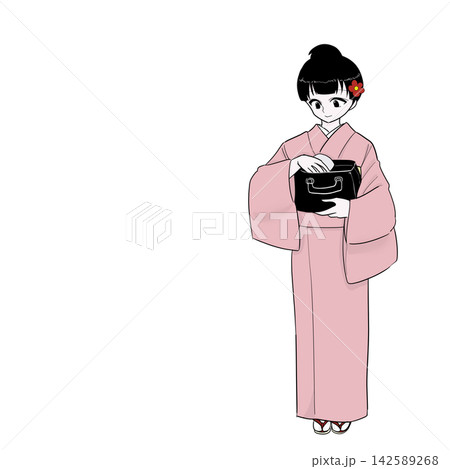 バッグから物を取り出す着物女性　日常の仕草 142589268