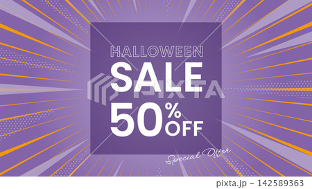 HALLOWEEN SALE 50%OFFの文字をあしらった紫色のハロウィンセール背景 HALLOWEEN SALE 50%OFFの文字をあしらった紫色のハロウィンセール背景 142589363