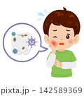 虫歯になって頬が腫れた男の子の上半身イラスト 142589369