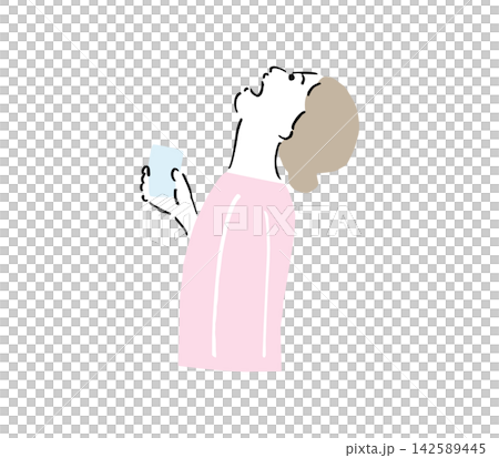 A loosely drawn, sideways illustration of a woman gargling to prevent a cold. A loosely drawn, sideways illustration of a woman gargling to prevent a cold. 142589445