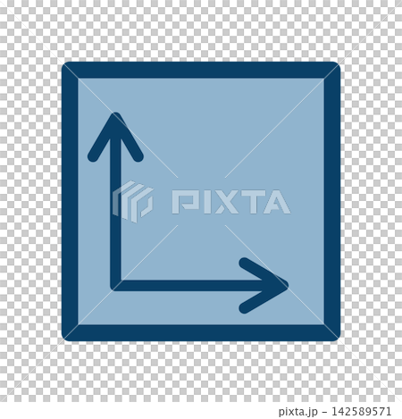 An icon showing size and dimensions, with vertical and horizontal arrows placed inside a square. An icon showing size and dimensions, with vertical and horizontal arrows placed inside a square. 142589571