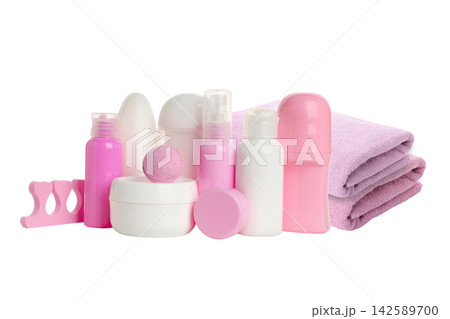 Cosmetic. Array of beauty products and accessories. PNG 142589700