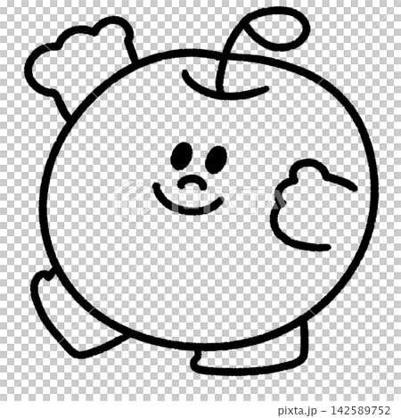 A cute, relaxed apple character raising its hand with a smile (monochrome) A cute, relaxed apple character raising its hand with a smile (monochrome) 142589752