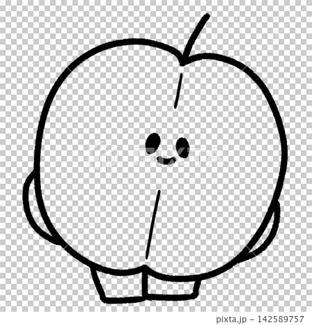 A cute, quirky apple character cut in half (monochrome) A cute, quirky apple character cut in half (monochrome) 142589757