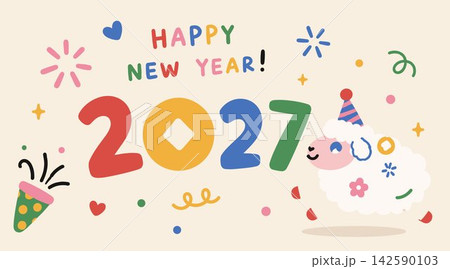 Happy New Year 2027 Cute Sheep Greeting Card 142590103