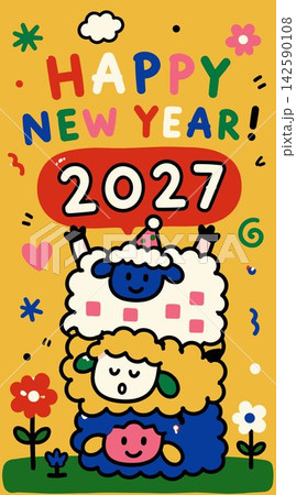 Happy New Year 2027 Cute Sheep Greeting Happy New Year 2027 Cute Sheep Greeting 142590108