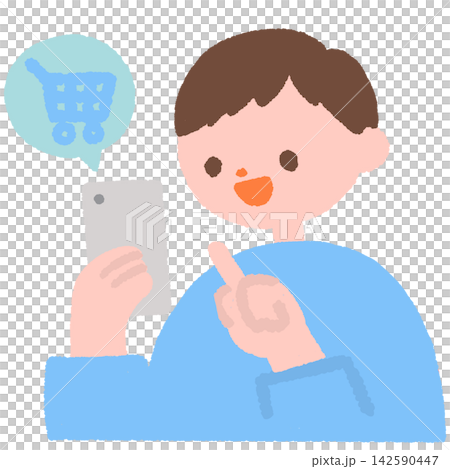 Illustration of a man shopping on a smartphone Illustration of a man shopping on a smartphone 142590447