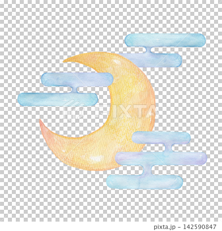 水彩で描いた月と雲のイラスト　和風 142590847