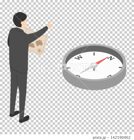 A male office worker deciding on a destination - isometric A male office worker deciding on a destination - isometric 142590902