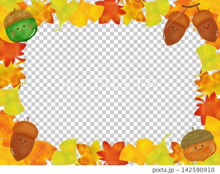 Fallen leaves and acorns: Autumn frame material 142590910