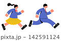 元気に走る女子学生と男子学生のポップでカラフルなイラストセット 142591124