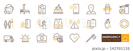 Emergency medical symbol collection with ambulance hospital clinic warning siren first aid and healthcare icon Emergency medical symbol collection with ambulance hospital clinic warning siren first aid and healthcare icon 142591138