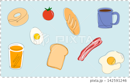 Breakfast illustration, drawn in one stroke 142591246