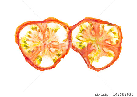 Sun-dried (dried) tomatoes closeup on a white background 142592630