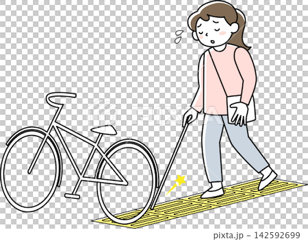 A visually impaired person is having trouble because there is an obstacle on the tactile paving. A visually impaired person is having trouble because there is an obstacle on the tactile paving. 142592699