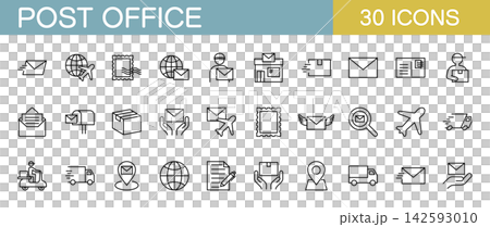 Line icon set related to post offices Line icon set related to post offices 142593010