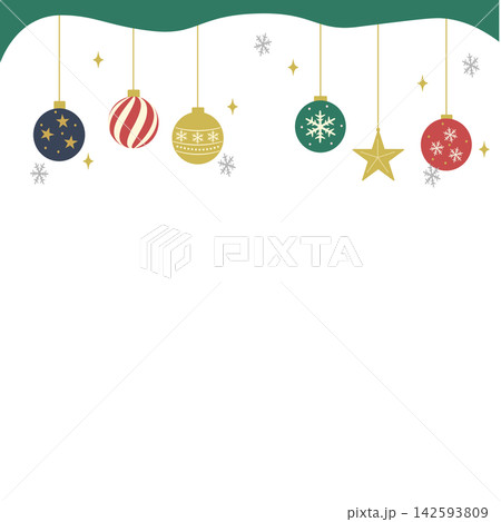 クリスマス　バナー　背景　クリスマスオーナメントのイラスト　ガーランド 142593809