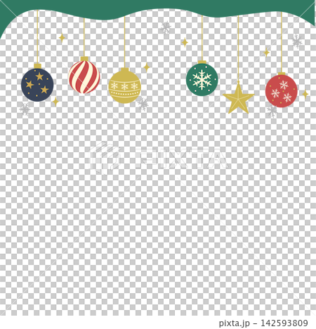 クリスマス　バナー　背景　クリスマスオーナメントのイラスト　ガーランド 142593809