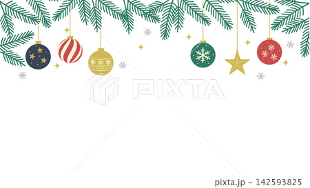 クリスマス　バナー　背景　クリスマスオーナメントのイラスト　ガーランド 142593825