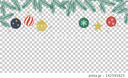 クリスマス　バナー　背景　クリスマスオーナメントのイラスト　ガーランド 142593825
