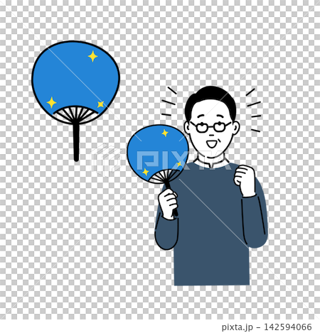一幅插圖,描繪了一名男子手持扇子為他最喜歡的偶像加油助威,扇子上留有文字空間。 一幅插圖,描繪了一名男子手持扇子為他最喜歡的偶像加油助威,扇子上留有文字空間。 142594066
