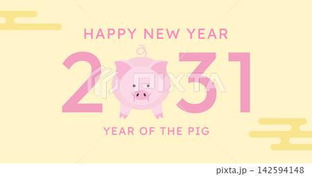 Lunar New Year 2031 greetings card template with zodiac pig Lunar New Year 2031 greetings card template with zodiac pig 142594148